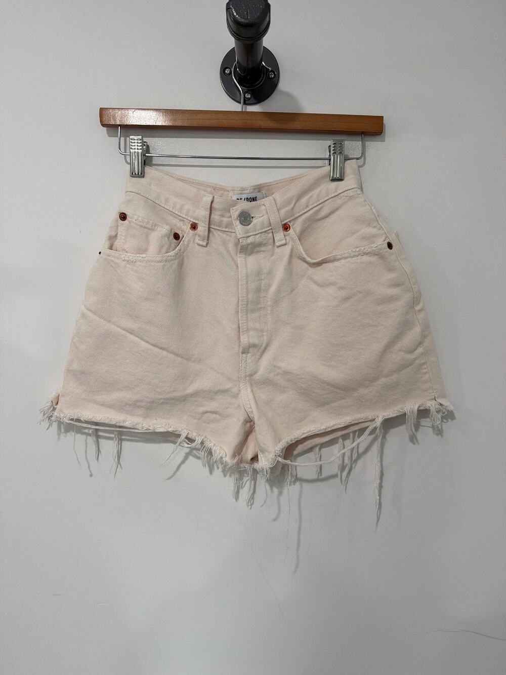 RE/DONE Jean Shorts Cutoff Raw Hem Vintage White / Peach 3" Size 26